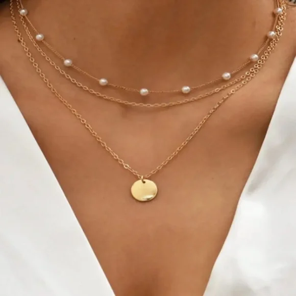 Gold Filled Multilayered Pearl Circle Necklace - Picture 1 of 1